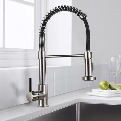 China Double Brushed Spout Swivel Nickel Kitchen Sink Faucet Pull Down Single Torneira Cozinha Mixer Tap 360 Rotation Kitchen Faucet Handle Mixer Tap for sale