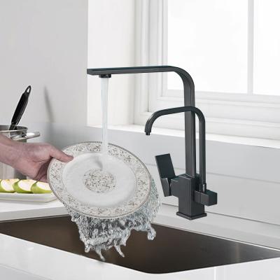 China Double Water Spout Square Filtered Kitchen Faucet Matte Black Chrome 360 ​​Rotation Hot Cold Water Crane For Kitchen Drinking Water Faucets for sale