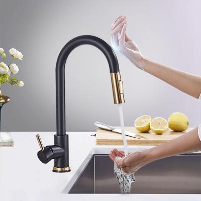 China Double Swivel Spout Gold Black Sensor Kitchen Faucets Mixer Tap Touch Sensitive Intelligent Touch Control Sensor Smart Kitchen Faucets for sale