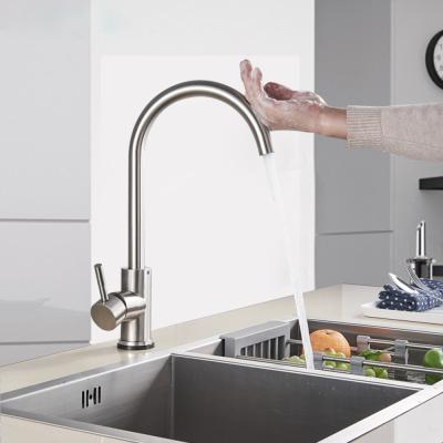 China Hot Sense Faucets Sensor Nickel Kitchen Sink Faucet Touch Control Faucet Swept Cold Water Mixer Deck Mounted 360 Degree Rotation for sale