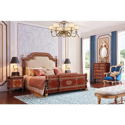 China High End Classic Home Furniture Leather Bedroom Double Bed Solid Wood Royal Design for sale