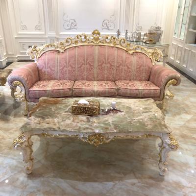 China Design Exclusive Rococo Antique Royal Gold 3+2+1 Solid Wood Living Room Sofa Set for sale