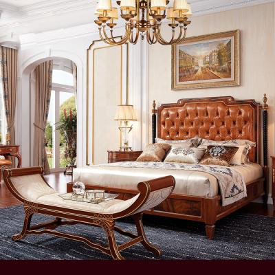 China Nice royal luxury queen size bedroom decorated by natural knot leather veneer with dresser for sale