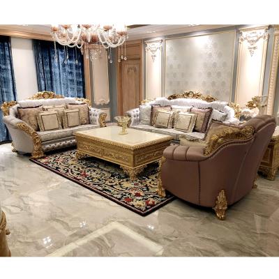 China High End Luxury Antique Finished Sectional Sofa Furniture Set Solid Wood Italy Fabric Sofa for sale