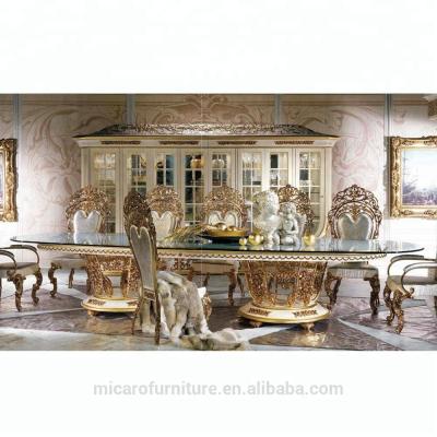 China Baroque High Quality European Elegant Palace Design Furniture Wood Carving Dining Table Set With 12 Chairs for sale