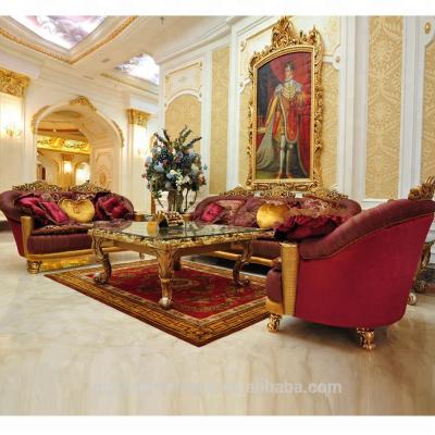 China European Style Sectional Luxury Villa Sofa Classic Solid Wood Gold Color Royal Hand Carved Fabric Sofa Set for sale