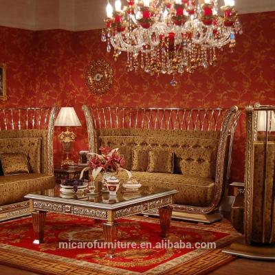 China New Style Brass And Wood Frame Luxury Classic European Solid Wood Sofa Set With Brass for sale