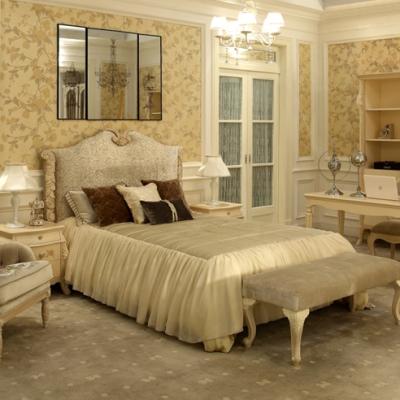 China French Luxury Classic Fabric Upholstery Solid Wood SOLID WOOD Double Bed for sale