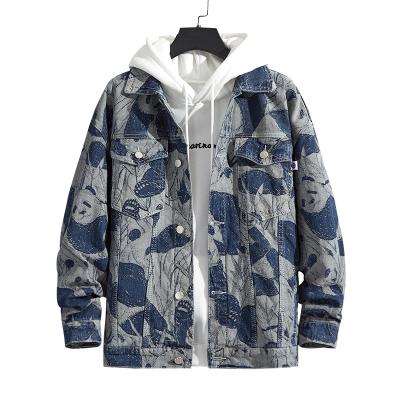 China DIZNEW Panda Print Two Tone Jacket Fashion Printed Denim Jacket Men's Breathable Loose Korean Denim Jacket for sale