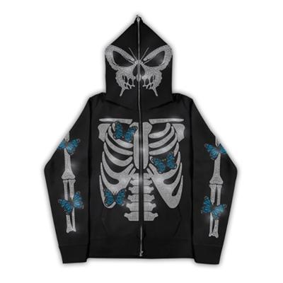 China DiZNEW OEM/ODM Heavy Cotton Windproof Men's Crystal Hoodie Custom Zipper Embroidered Rhinestone Oversized Hoodies for sale