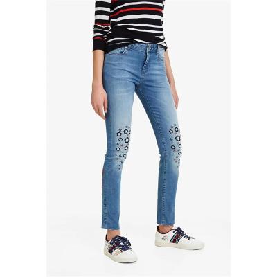 China DiZNEW Embroidery Blue Jeans Waterproof Long Pants Washed High Waisted Skinny Women Jeans for sale