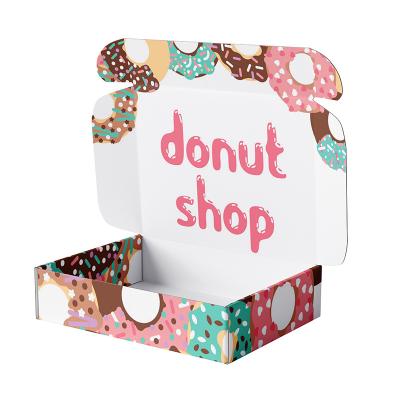 China Recycled Materials Auto Folding Custom Printed Donut Boxes With Window Box Packaging Take Away Donut Boxes for sale