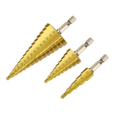 China Hot Sale HSS Flute Step Drilling Fast Speed ​​Shank Step Shank Drill Bits Straight Titanium Coating Straight Drill Bits for sale