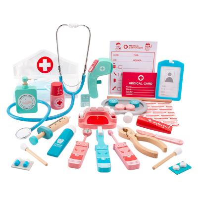 China Children's Doctor Tool Set Toy Wooden Pretend Play Doctor Set Kit Medical Doctor Play Toy Rollenspiel Classic Toys Krankens wester simulation ch for sale