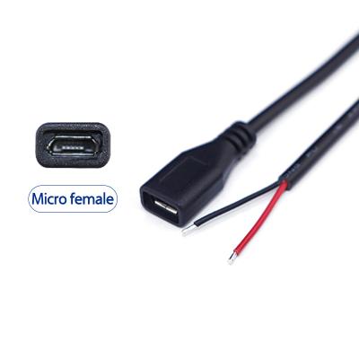 China Mobile Phone Micro Female 2 Core 0.3m Customize Micro USB Cable Female To 2 Core Wire Open End for sale