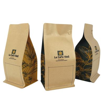 China Recyclable Sealable Paper Bags Coffee Zipper Paper Bags Coffee Tea Flat Bottom Kraft Paper Packaging With Valve for sale