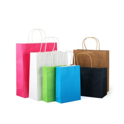 China Recyclable Custom Eco Colorful Handle Kraft Paper Long Shopping Bag For Gift Clothing for sale