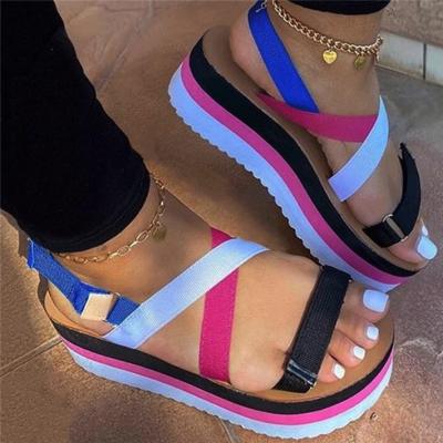 China 2020 new PVC women's color cross sandals, rainbow band cross sandals for sale