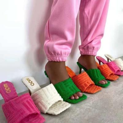 China Fashion Trend 36-43 Towel Heel Slippers Square Head Girl 211210-3 for sale