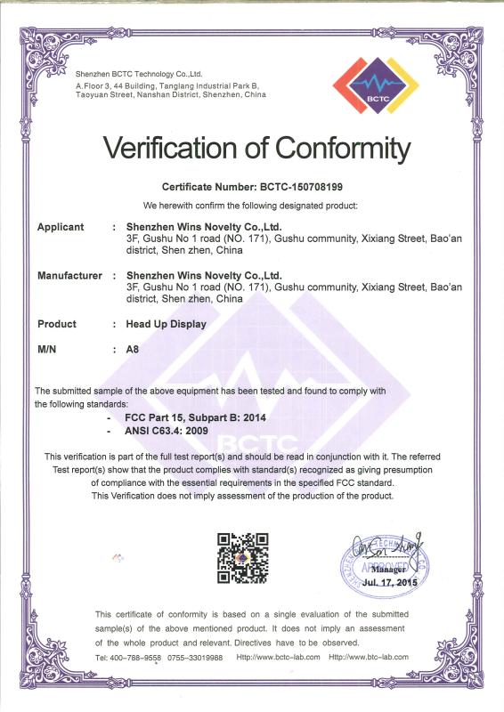 FCC - Shenzhen Wins Novelty Technology Co., Ltd.