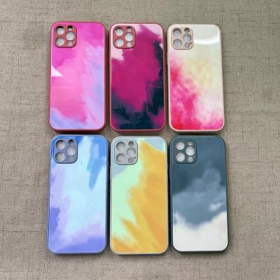 China Wholesale Multicolor Mixed Shockproof Shockproof Hand View Phone Case TPU Watercolor Glass Feeling Case For iphone 11 xr max x 12 pro xs mini for sale