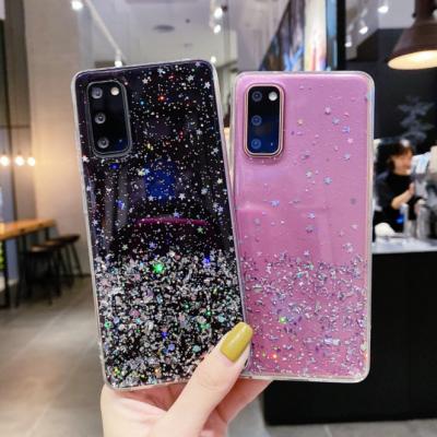 China Hot Selling Fashion Silver Sky Starry Quicksand Drop Glue TPU Aluminum Cover Shockproof Shockproof Mobile Phone Case For Samsung A02s A03s S21 S22 Ultra M31s for sale