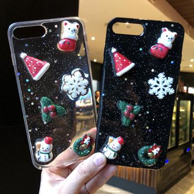 China Custom 3D Liquid Glue Christmas Style Cell Phone Anti-drop Liquid Glue Anti-drop Epoxy Resin Bling Back Cover For iPhone 13 12 mini 11 pro 8 7plus max for sale