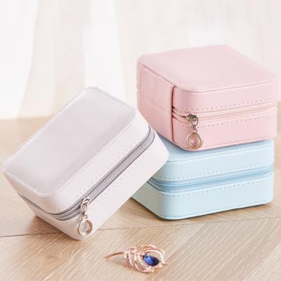 China Jewelry Store Hot Sale Portable Jewelry Storage Case PU Leather Small Travel Jewelry Boxes for sale