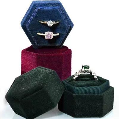 China Customized Small Ring LOGO Necklace Velvet Jewelry Gift Box Hexagon Wedding Ring Velvet Jewelry Box for sale