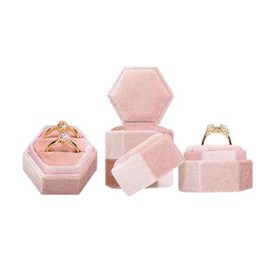 China Color Ring Box Jewelery Packaging Box Candy Box Ring Soft Hexagon Velvet Jewelry For Girl Gift for sale