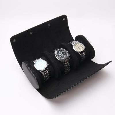 China PU Wholesale 3 Slots Around PU Leather Watch Box Portable Watch Boxes And Cases for sale