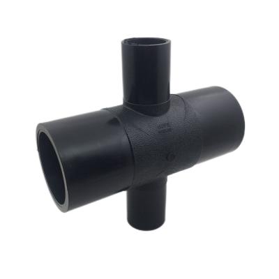 China Pipe lines connect butt fusion to reduce water supply pe pipe fitting polyethylene fusion welding gas cross pipe fittings for sale