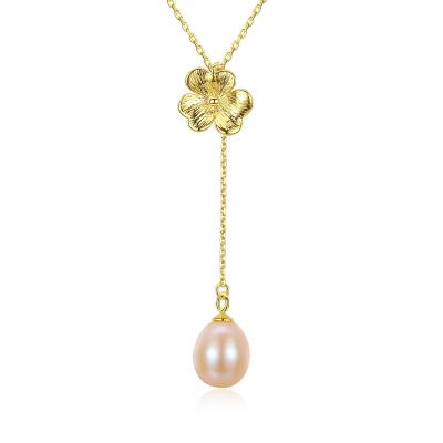 China Vintage Pearl Necklace Freshwater 925 Pearl Charm Necklace Natural Pearl Long Silver Gold Necklace for sale