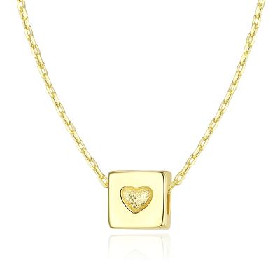 China Trendy Trendy Sterling Silver 18K Gold Plated Simple Romantic Korean Cube Necklace Heart Clavicle Chain Jewelry Necklace for sale