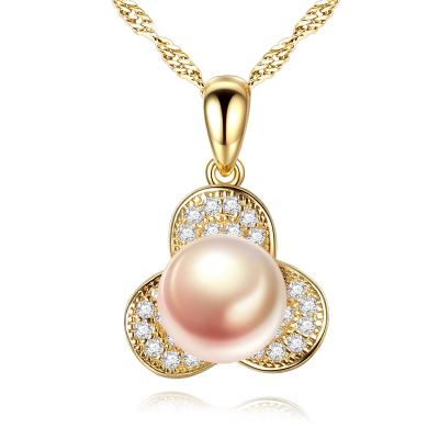 China Vintage Gold Plated Round Natural Sterling Silver Flower Shape Pendant Necklace 925 Pearl Necklace For Women Engagement Party for sale