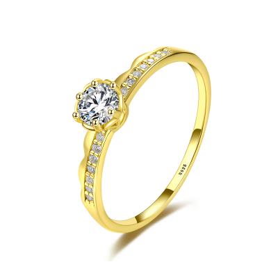 China Romantic Gold Filled 925 Gold Silver Minimalistic Waterproof Couple Ring Solitaire Zircon Ring For Lady for sale