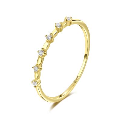 China Romantic Real 14K Gold Plated 925 Gold Ring Simple Zircon Ring Handmade Irregular Silver Waterproof For Lady for sale