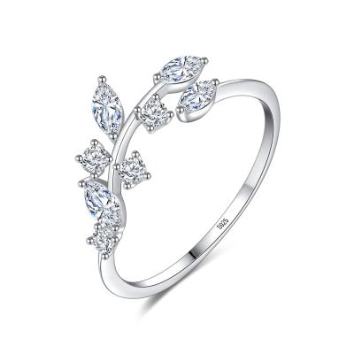 China Other Elegent Silver Sterling Silver 925 Factory Open Leaf Shape Ring Unique Dainty Girl Ring For Engagement for sale