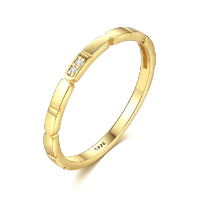 China New Design TRENDY Simple Gold Plated Fashion Lady 925 Sterling Silver Zircon Wedding Ring Jewelry for sale