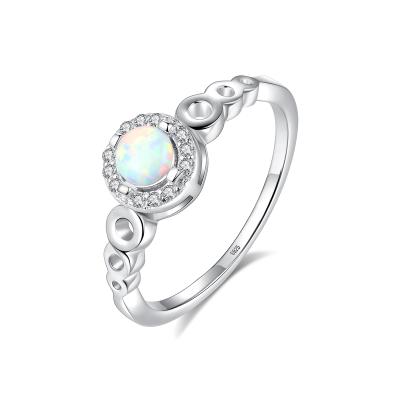 China Romantic Solitaire Round Shape Unique Handmade Sterling Silver 925 Opal Ring Dainty Western Style Ring For Girl for sale