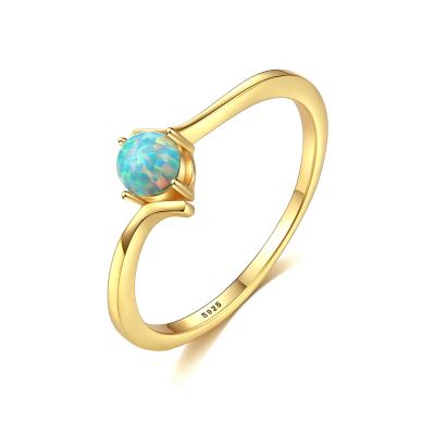 China Romantic Unique Handmade Mini Round Shape Ring Sterling Silver 925 Opal Dainty Western Style Solitaire Ring for Girl for sale