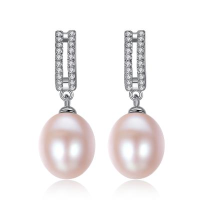 China CLASSIC Korean Silver Freshwater Pearl Full Iced Out Cool Hip Hop Square Earring Pearl Ear Stud for sale