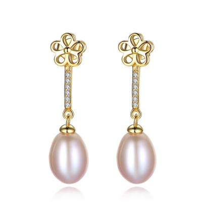 China CLASSIC Korean Silver Pearl Gold Plated Handmade Drop Stud Earrings Eternity Earring For Boho Ears For Love for sale