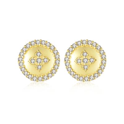 China CLASSIC Korean Silver S925 Gold Round 14K Gold Plated Diamond Earring Fashion 14K True Gold Plated Earring for sale