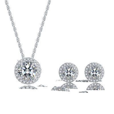 China Moissan CLASSIC Luxury Round Inlaid Full Set S925 Sterling Silver Necklace Earrings Zircon Jewelry Bracelet for sale