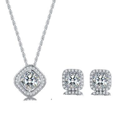 China CLASSIC Cheap Square VVS1 Moissanite Necklace Pendant Jewelry Set 1 CT Silver Moissanite Necklace Earring Bracelet Jewelry Set for sale