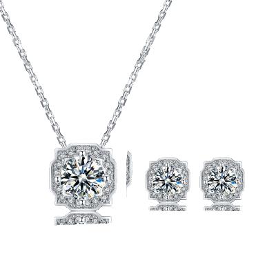 China CLASSIC Classic VVS1 Moissanite Necklace Earrings Jewelry Set 925 Sterling Silver 1 CT Moissanite Necklace Wedding Jewelry Pendant Set for sale