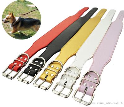 China Custom Large Dog Collar PU Collar Gold Metal Medium Size Medium Pet Dog Reflective Wide Leather Products for sale