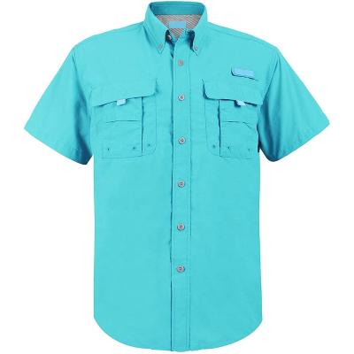 China Anti-pilling men's button up casual protection wicking shirts camisa de pesca fishing sun UV fabric shirt short sleeve for sale