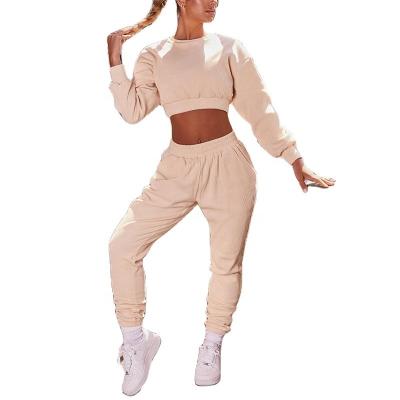 China Cotton Viable Spandex New Arrival Ribbed Ladies Crop Top Sexy Jogging Sportswear Clothes Tracksuits For Women for sale